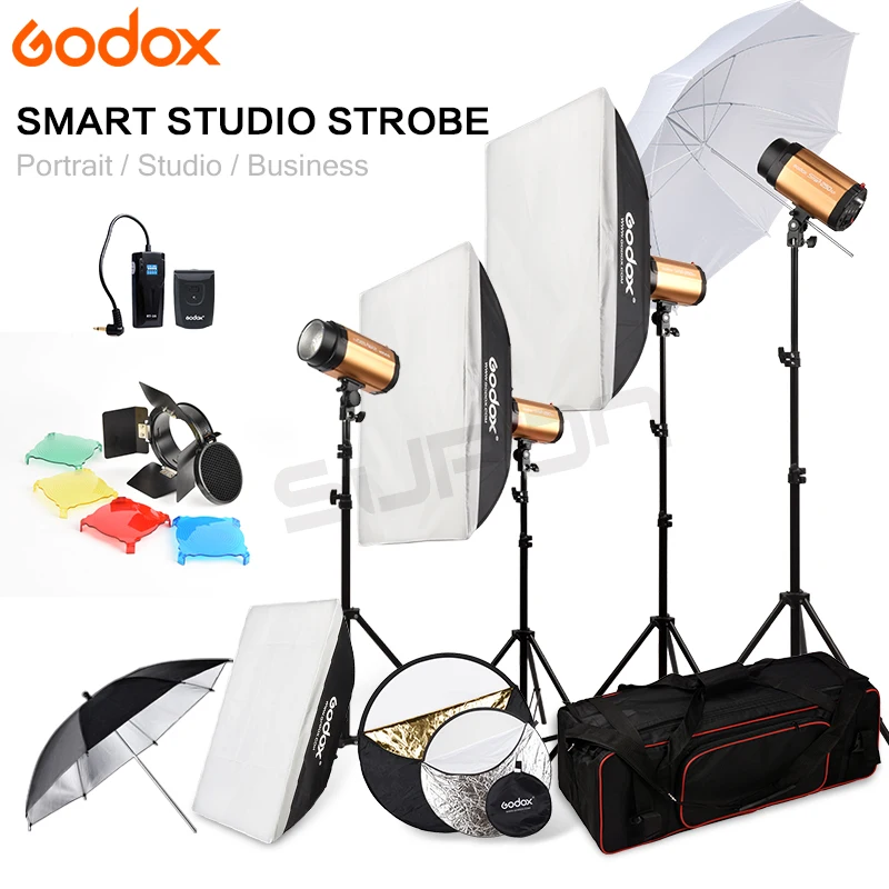 

Godox 250SDI 4 x 250W Studio Flash Light stand with Carry Bag Soft Box 1000Ws kit 110V-240V