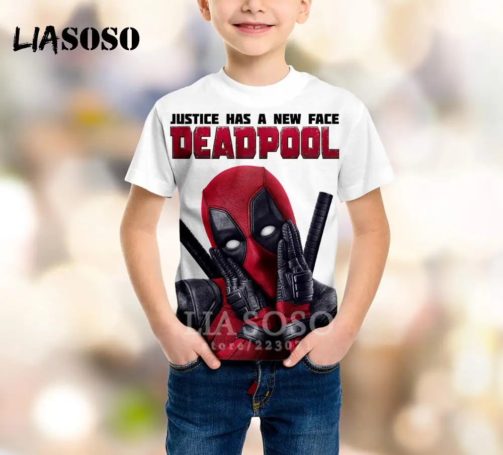 

LIASOSO Summer Children Fashion Sweatshirt 3D Print Movie Deadpool T Shirt Boy Girl Short Sleeve Kids Top Baby Pullover A264-06