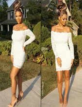 Neue Ankunft Weiß Langarm Cocktailkleider Kristall Mini Länge Boot-ausschnitt spitze Sexy Robe De Cocktail Kurzes Cocktailkleid