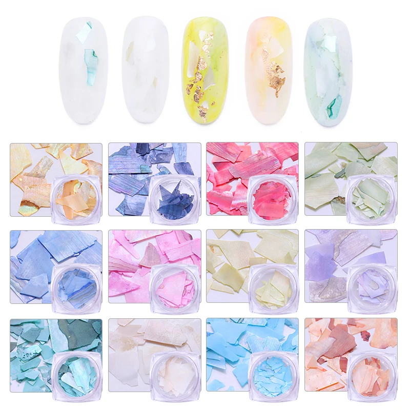 

Harunouta 12 Pcs Irregular Glitter Powder Shell 3D Nail Decorations UV Gel Polish Finger Tips Nail Art Shell Palettes Manicure