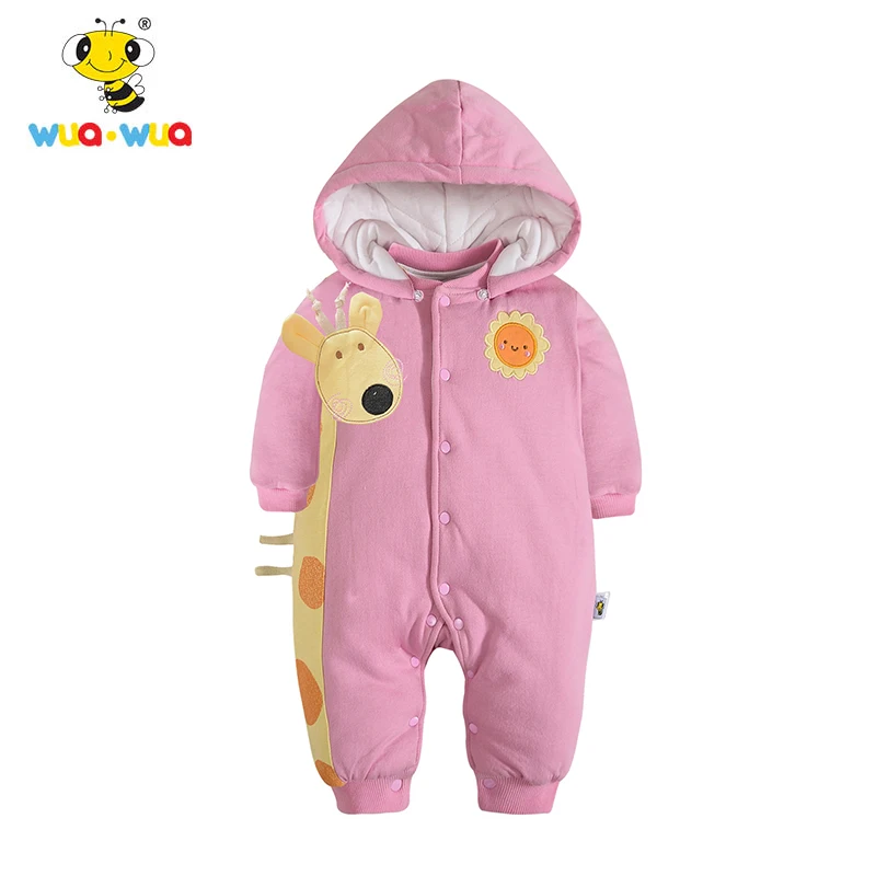 

Wua Wua Infant Winter Bodaysuit Cotton Hooded One Pieces Clothes Cartoon Cute Baby Boys Girls Jumpsuit Thicken Newborn Bodysuit