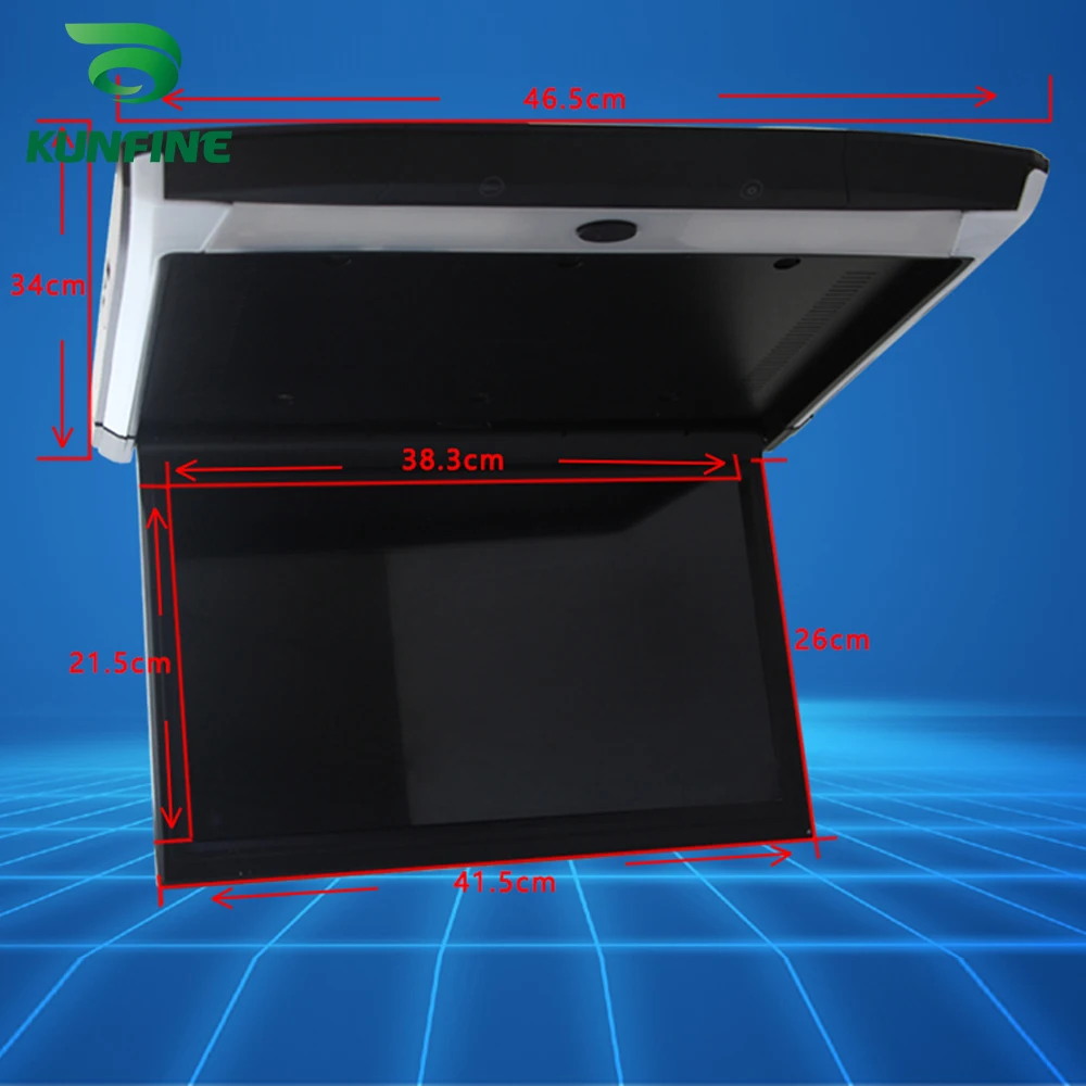 KUNFINE (15.6 Inch) Car Roof Monitor LCD Flip Down Screen Overhead Multimedia Video Ceiling Roof mount Display (Build in IRFM Transmitter USB  (9)