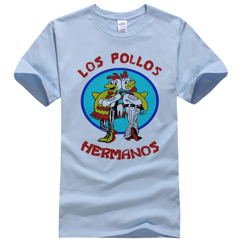 Модная футболка Los Pollos Hermanos, Мужская футболка с надписью «Breaking Bad Chicken Brothers», повседневные футболки для мальчиков, мужские топы,#108 - Цвет: light blue