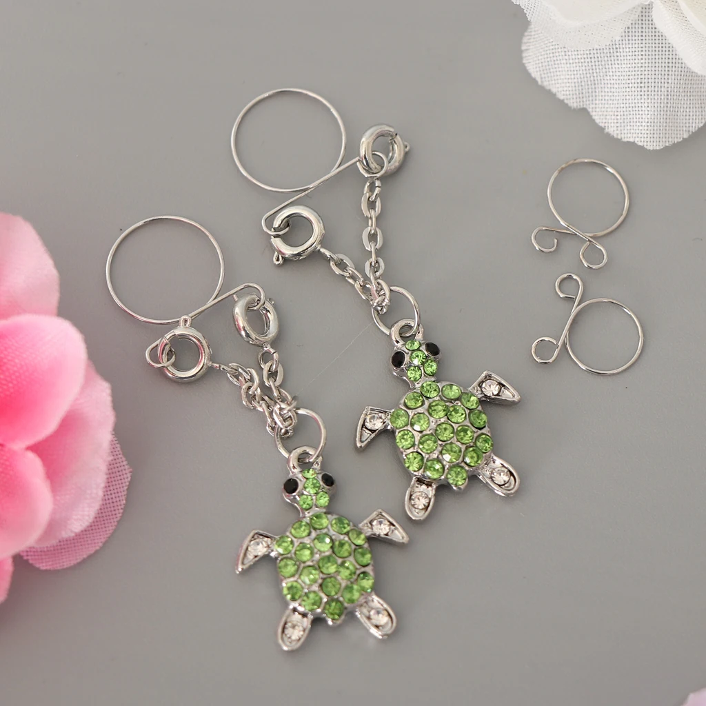 MagiDeal 2pcs Cute Tortoise Rhinestone Paved Animal Dangle Nipplering Non-piercing Clip On