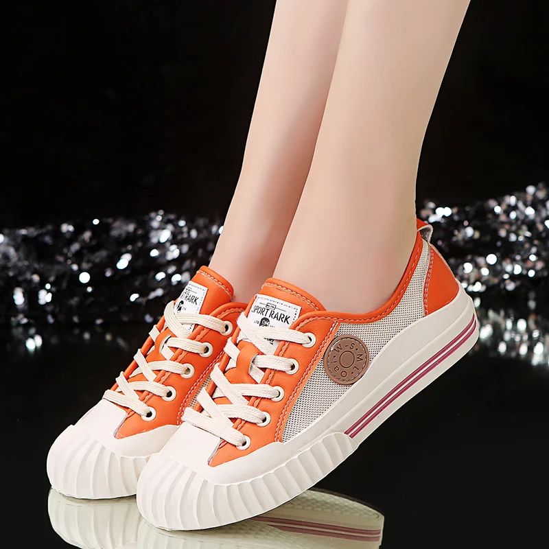 

2019 Spring New Fashion Women Canvas Shoes Casual Round Toe Lace-up Flat Shallow Sneakers for Woman Low Heels Sneakers