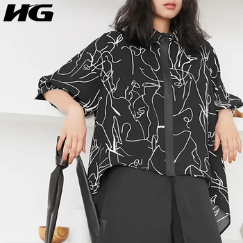 

[HG] 2019 New Arrival Europe Casual Loose Fashion Blouse Women Patchwork Turn-down Collar Half Sleeve Long Blouse DLL3260