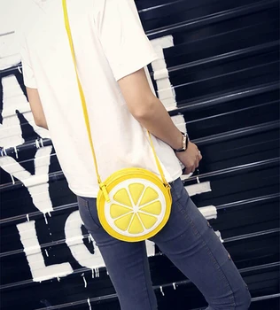 

New cute style Round Lemon Orange Pattern Zipper Crossbody Women Messenger Bag Satchel Purse Shoulder Mini Bags Ladies