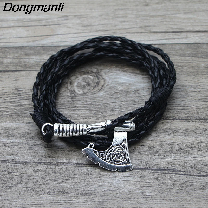 P410 Dongmanli Мужская ювелирного Топор Wrap Anchor Viking Браслет Мужские кожаные аксессуары