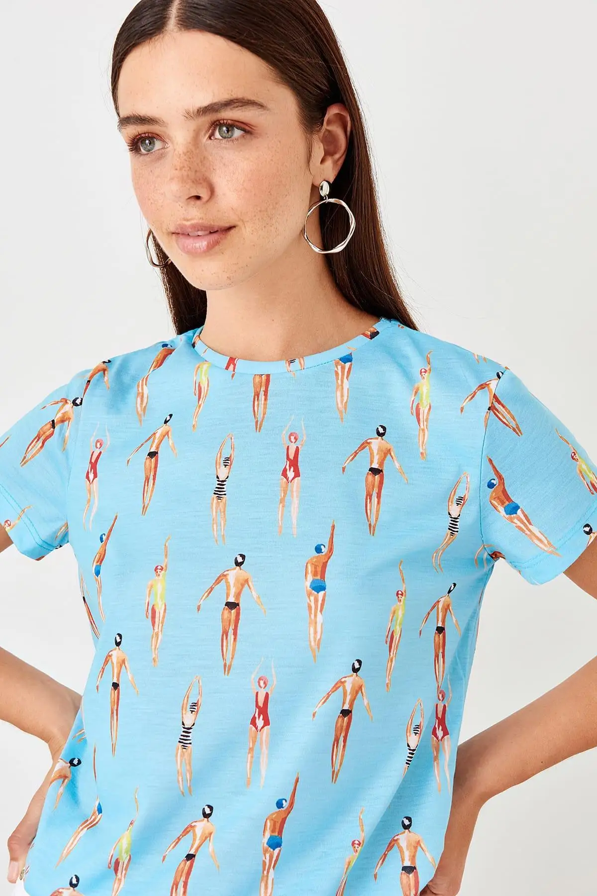 Trendyol синие Базовые Трикотажные футболки с принтом TWOSS19TS0200|Футболки| |