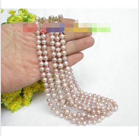 

HOT SELL - Genuine wholesale 5 piece 8mm 16" purple freshwater pearls necklace j7424^^^@^Noble style Natural Fine jewe FRE -Top
