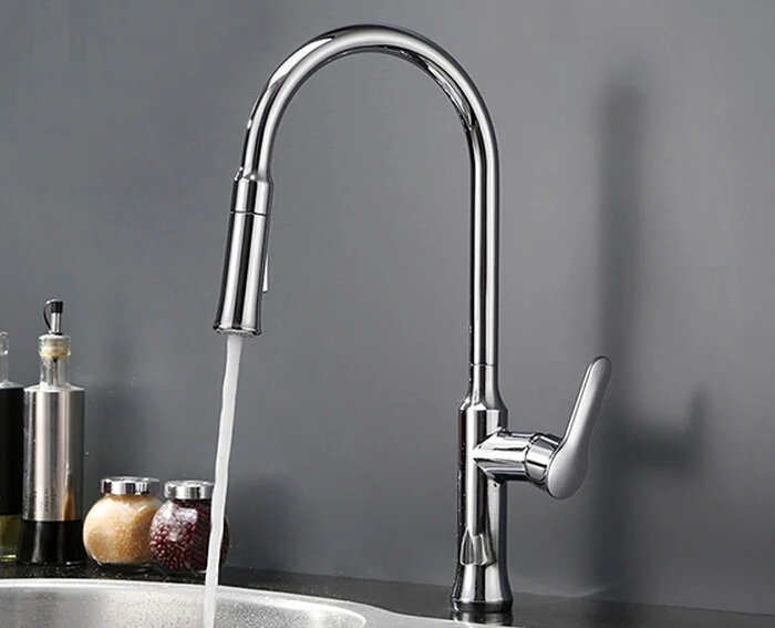 Free shipping Factory direct sale Kitchen Faucet With Hot Cold Switch pull out two Function shower