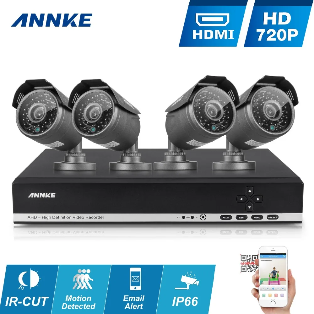 

ANNKE AHD CCTV System 4 Channel DVR 4PCS 1200TVL 720P Night Vision IR-CUT Camera Video Surveillance Security Kit Email Alarm
