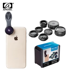 APEXEL 7 в 1 комплект объективов для камеры телефона Рыбий глаз Широкоугольный макро-объектив круговой поляризационный фильтр калейдоскоп и 2X телефото зум-объектив для iPhone samsung