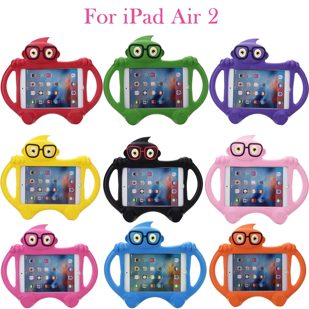 

Kids Safe Silicon Case For iPad Air 2, General Cartoon Cute Glasses Children Shockproof Stand Tablet Cover Case For iPad 6