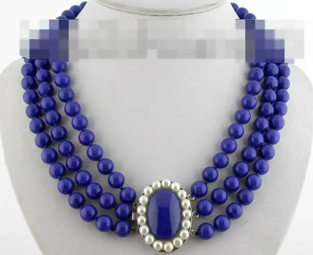 

song voge gem nanJ2409 3row nature blue lapis lazuli necklace pearl clasp