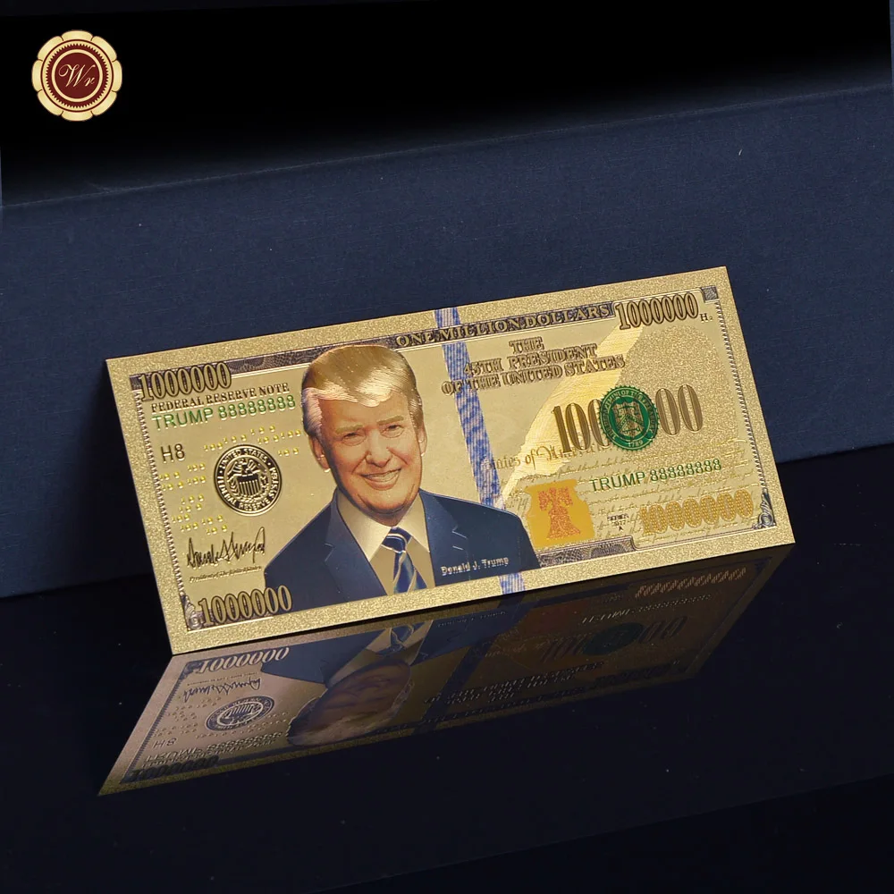 WR Золотая банкнота Дональд Трамп 45-й президент Американской золотой фольги Банкнота с подставкой коллекция Продвижение подарок домашний декор - Цвет: Trump 1000000
