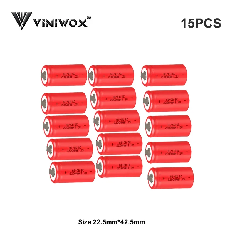 SC 1,2 V Ni-CD 2200mAh электрические аккумуляторы, аккумуляторная батарея, электроинструмент, батарея Subc Cells DIY до 6V 7,2 V 9,6 V - Цвет: 15PCS