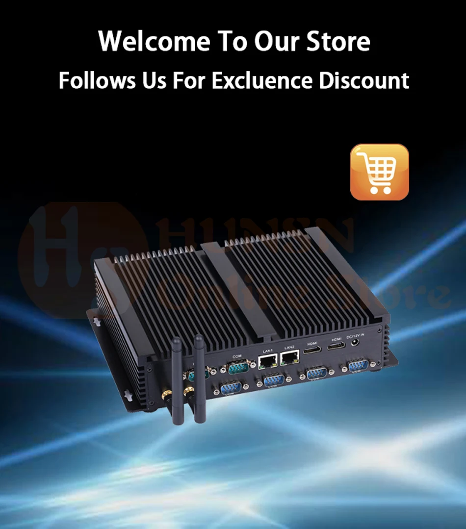 Fanless Industrial PC,Mini Computer,Windows 10,Intel Core I7 5500U,[HUNSN MA05I],(Dual WiFi/2HD/4USB2.0/4USB3.0/2LAN/6COM