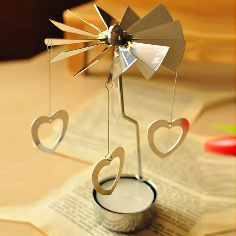 Lorenlli Cat Shape Romantic Rotation Candlestick Revolving Door Windmill Candle Holders DIY Table Desk Decor Holiday
