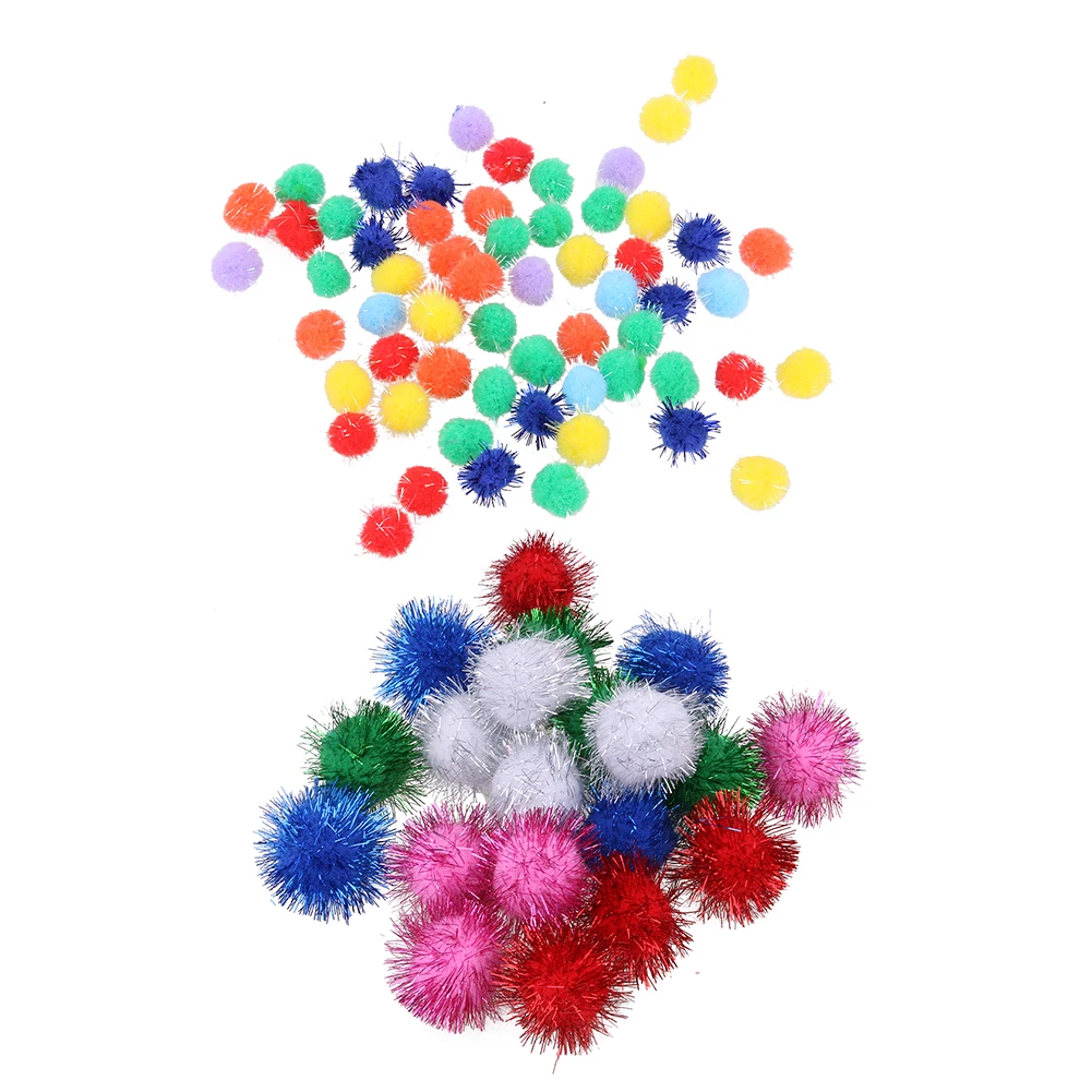 

21pcs/100pcs Glitzy Tinsel Sprayed Pompoms Balls Cat Toys Pet Hairy Ball Fidget Play Training Toy Colour Random