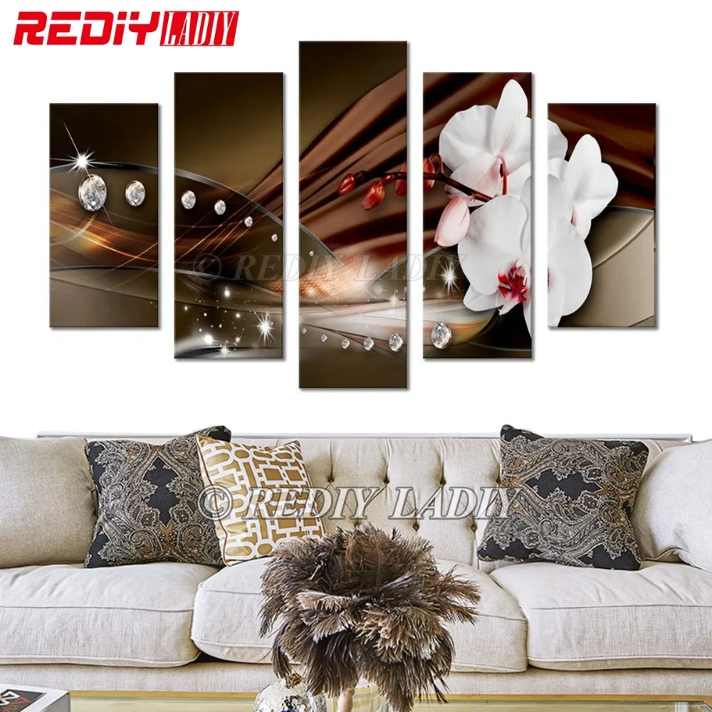 

REDIY LADIY Diamond Painting Triptych Full Diamond Embroidery Crystal Mosaic Modular Picture Orchid Flowers Home Decor Wall Arts