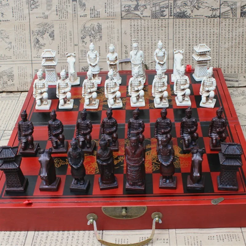 Peças de Xadrez de Madeira Placa de Terracota Xadrez Antigo Tridimensional Super Grandes Dobrável Guerreiros Figuras Yernea
