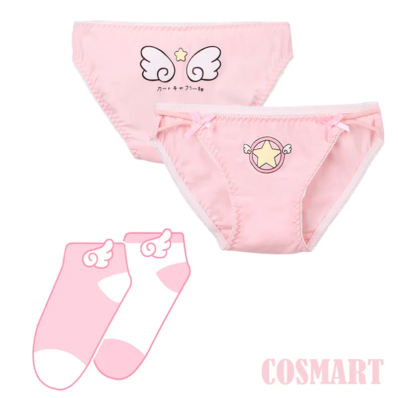 

[Stock] Anime Card Captor Sakura Cosplay Pantie Pink Lovely Magic Card Magic Briefs Underwear Wings Socks Animation
