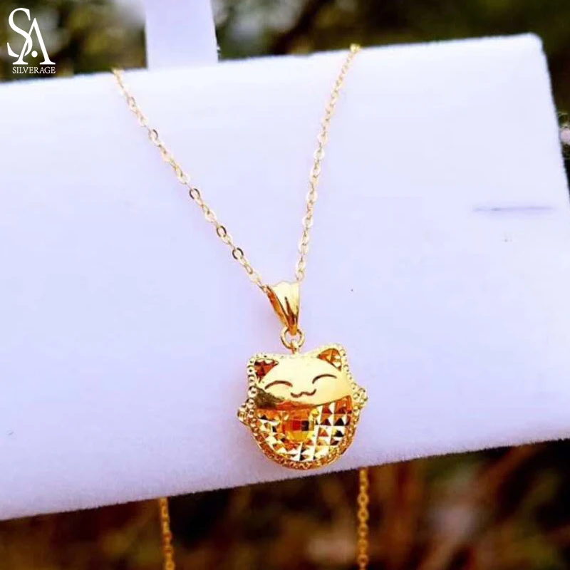 SA SILVERAGE 18K желтое золото кулон кошка ожерелье s Золотое ювелирное ожерелье женское животное желтое золотое ожерелье с подвеской желтое золото