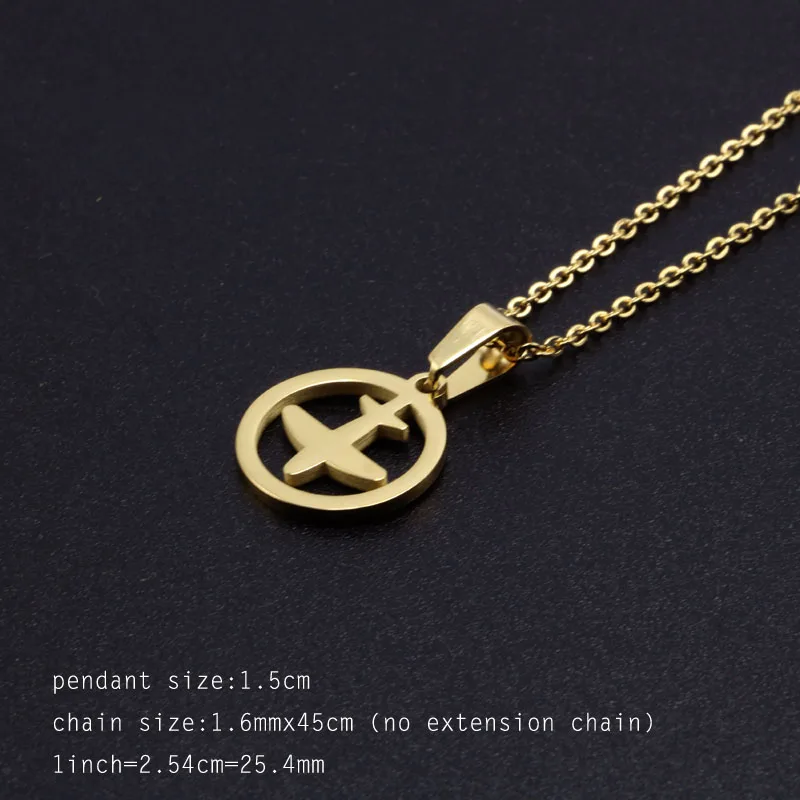Men Women Fashion Pendant Necklace Small Round Airplane Titanium 316L Stainless Steel 45cm 18 Inch Chain Jewelry Free Shipping4