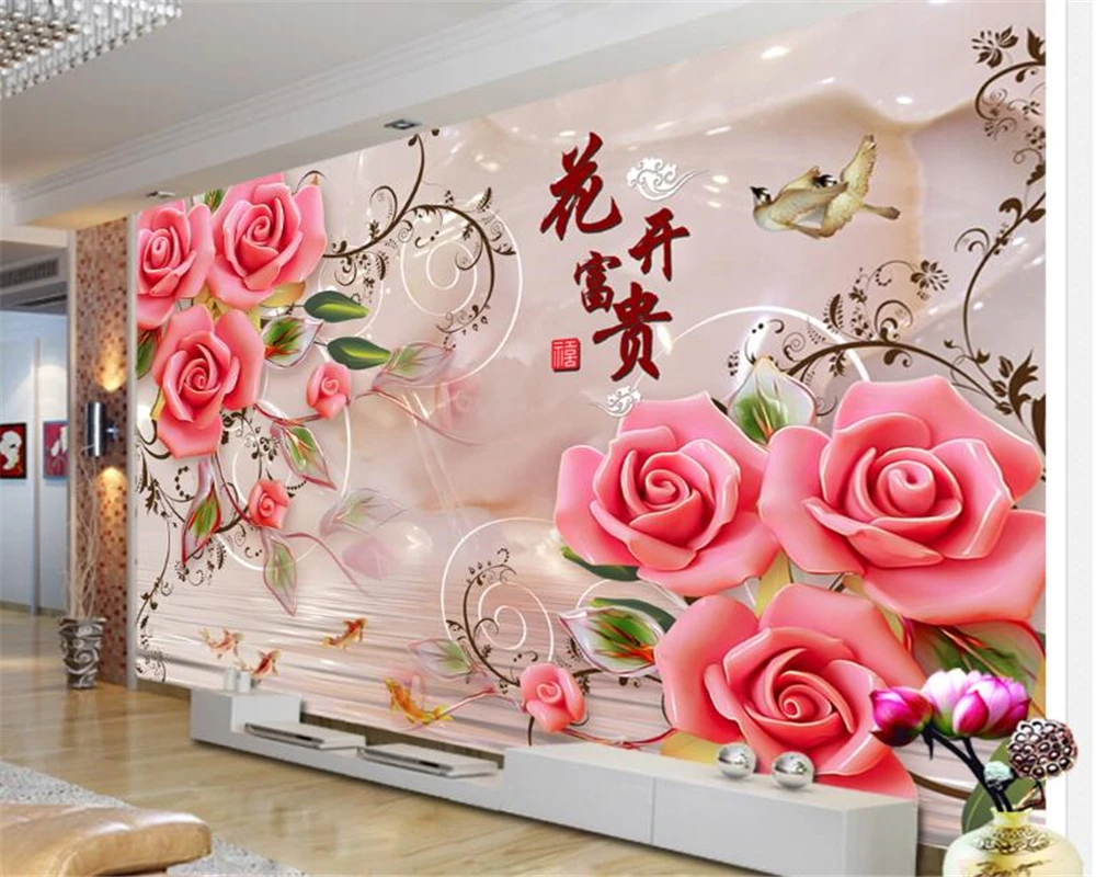 beibehang Beautiful wallpaper flowers rich jade carved roses TV wall decoration painting papel de parede 3d wallpaper wall paper