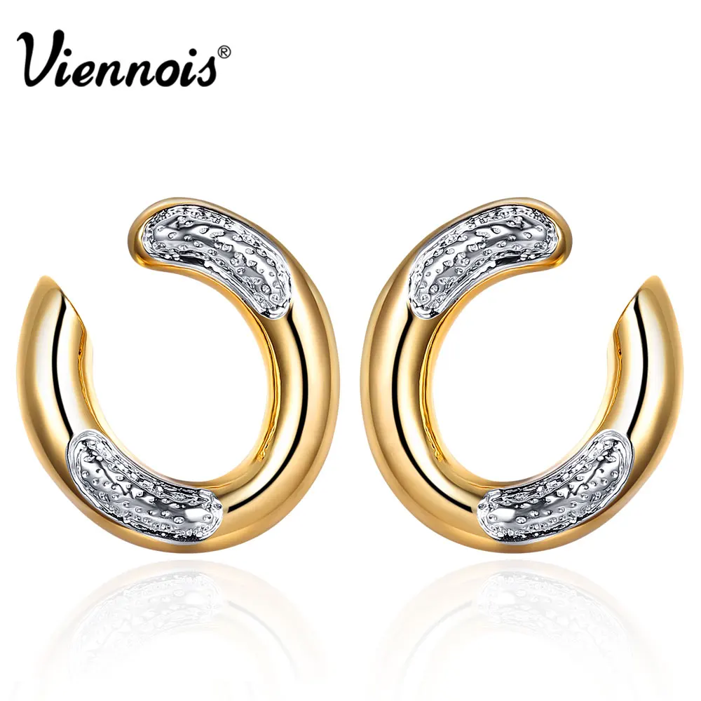 Viennois New Gold Silver Color Circle Stud Earrings For women Small Round Earrings Female Brand Fashion Earrings Jewelry