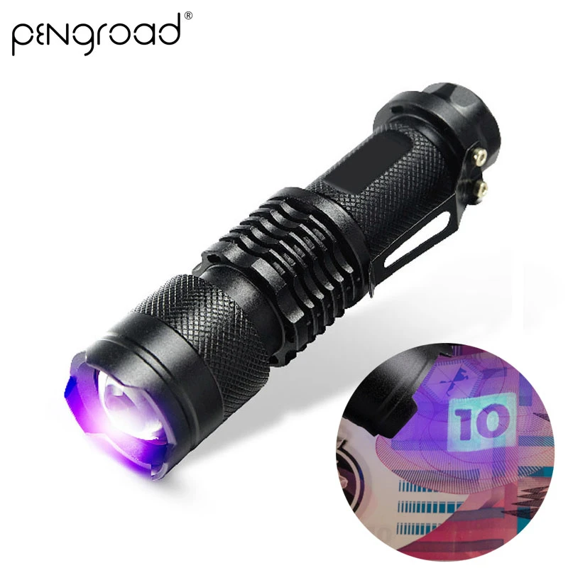 

Portable Q5 Mini UV Flashlight 395 Ultra Violet Zoomable Torch Light Powerful UV Flash Light For Currency Detection Use AA SL013