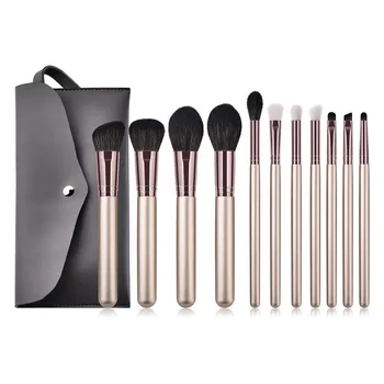 

11pcs/set Makeup Brushes Set with bag Wooden Handle Champagne Gold for Eyeshadow Blush Brushes Cosmetic Tools Kits T11008