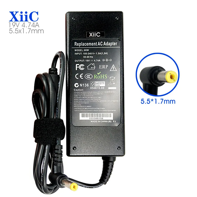 

XiiC 19v 4.74a Laptop Adapter for Acer Aspire 7750G 7739Z 7560G 7745G 5750 Gateway Notebook Power Supply Charger 90w 5.5*1.7mm