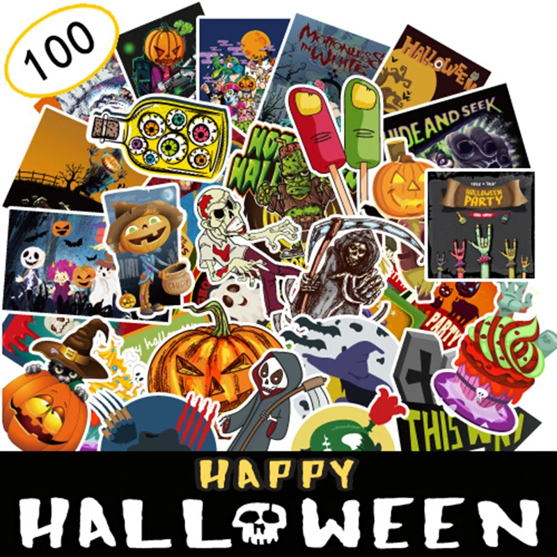 100Pcs Halloween Pumpkin Grim Reaper Sticker DIY Stickers For Skateboard Laptop Luggage Snowboard Fridge Toy CarStyling home toy | Игрушки и