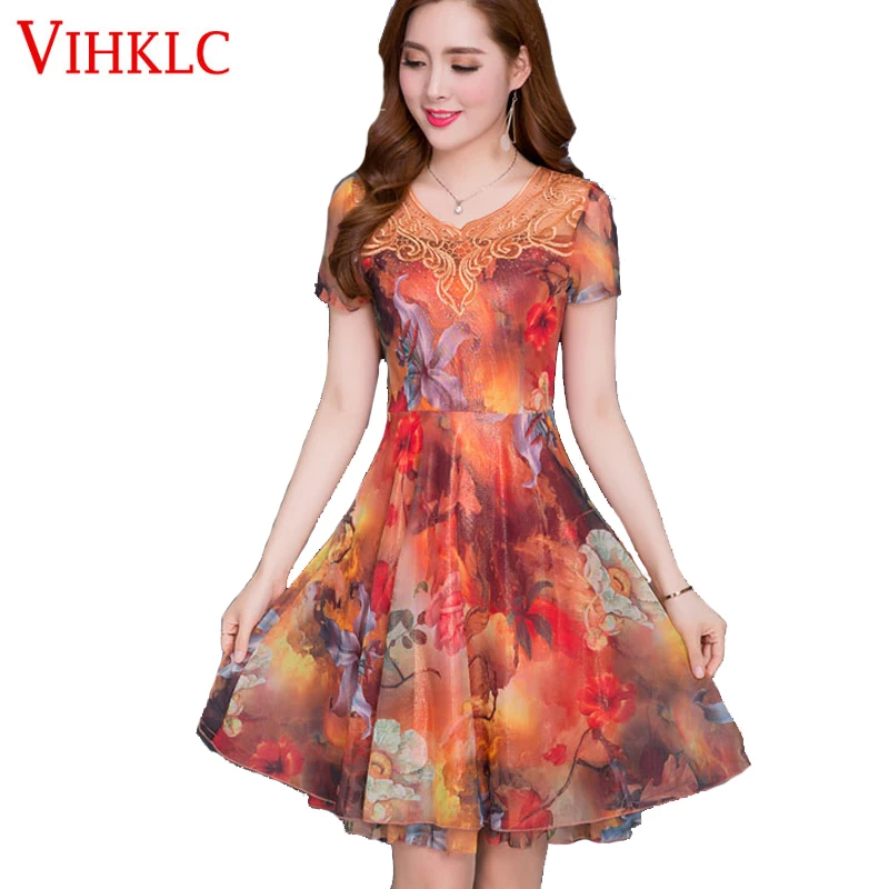 2018 Summer New Women Casual Dress Elegant short sleeved V neck purple