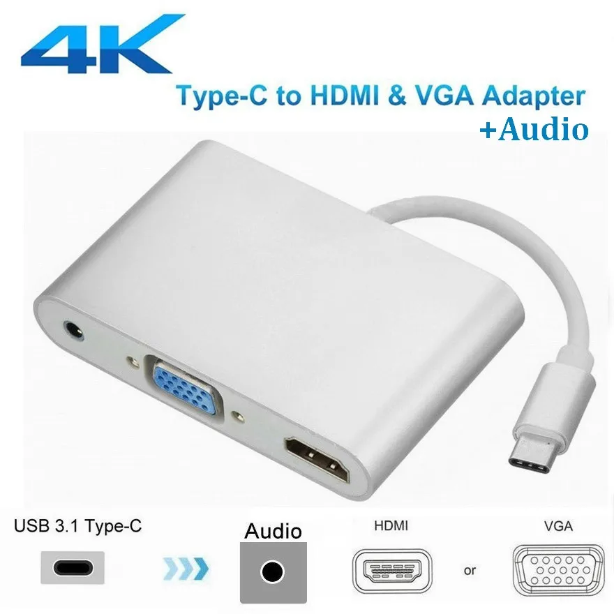 

30set USB C 3.1 Type C Type-c to HDMI 4K VGA UHD Converter Adapter with 3.5mm Audio output For Macbook Google Chromebook
