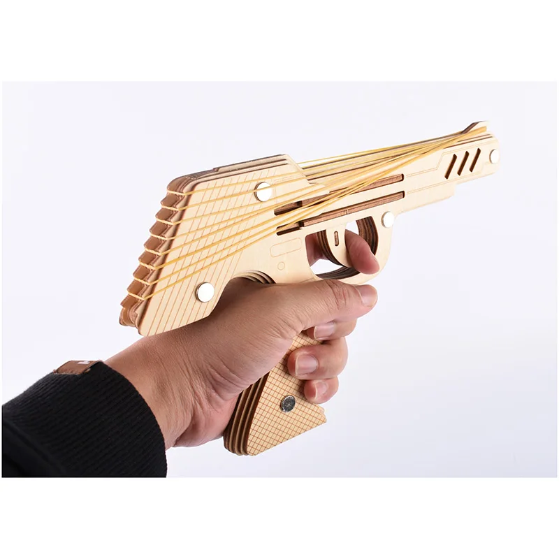 Лазерная резка DIY 3D деревянная головоломка по дереву Комплект для сборки 9 всплесков пистолет с резиновой лентой для детей Рождественский подарок