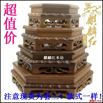 

Kylin rosewood crafts wooden hexagon stone jade vase base value of 2015 small head