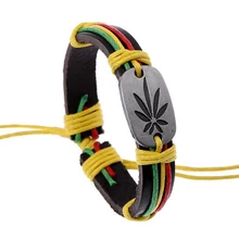 Хип-хоп стиль Регулируемый унисекс браслет Радуга Цвет веревка кленовый лист ID браслет запястье манжеты натуральные кожаные украшения