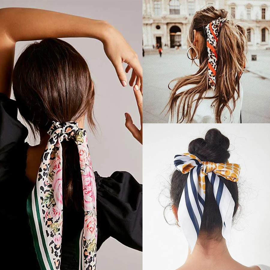 Haimekang, весенний женский шарф, конский хвост, веревка для волос, цветок/клетчатый принт, бант для волос, резинки для волос, леопардовые повязки на голову, бандана, головной платок