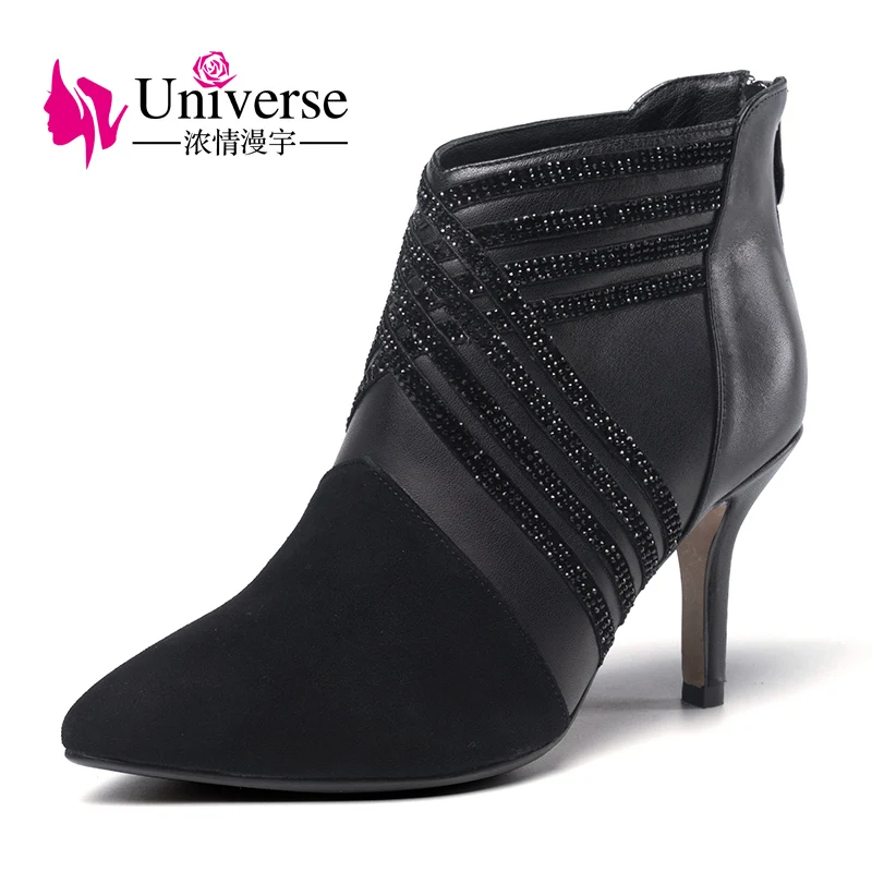 Universe fashion 2017 boots women super high heels genuine leather upper with crystals G364