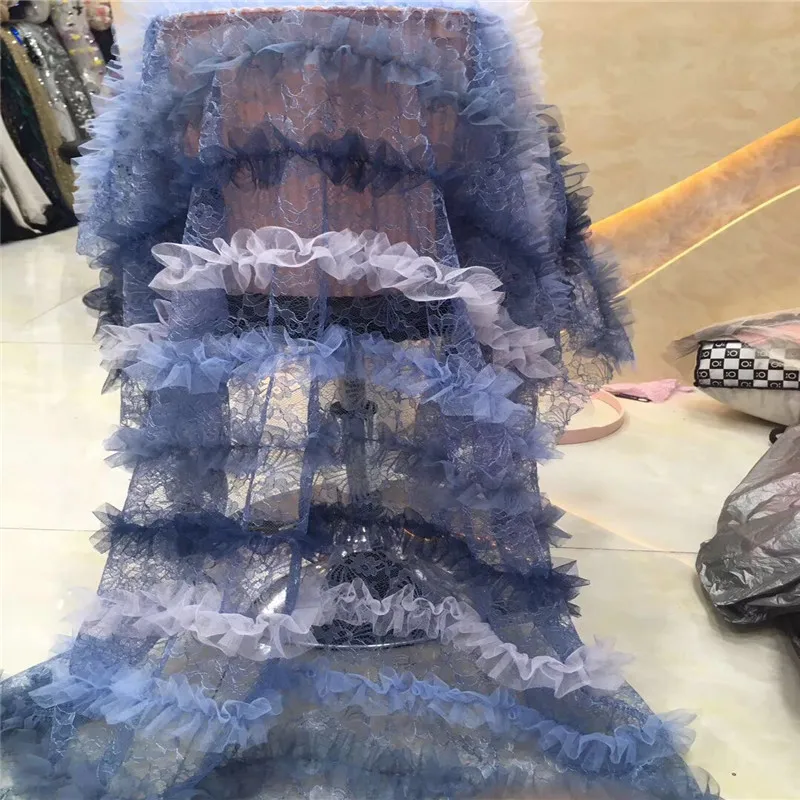 

High Quality African Lace Fabric 2018 , Royal Blue French Net Embroidery Tulle Lace Fabric For Nigerian party Dress HJ1129-1