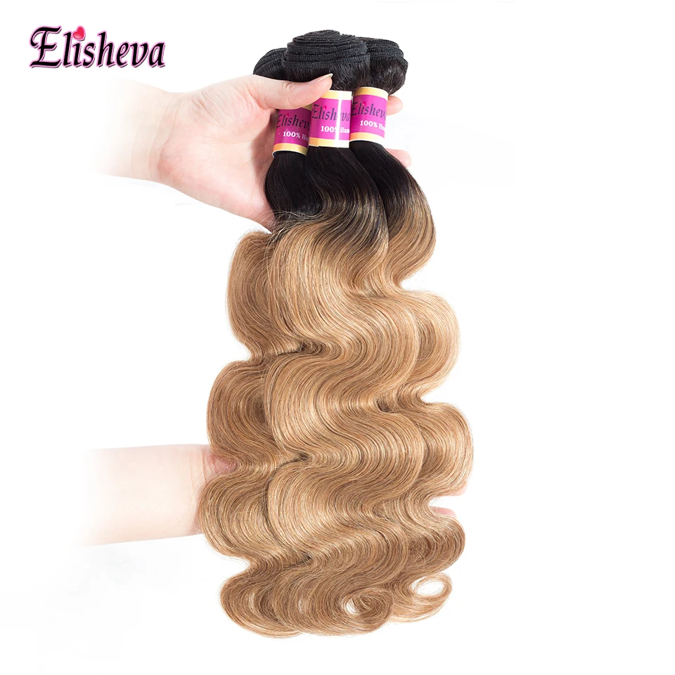 Elisheva Body Wave Ombre Human Hair Weaves T1b 27 Two Tone