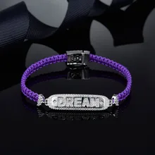 SLJELY Элитный бренд 925 пробы серебряная буква мечта фиолетовый плетеный браслет проложить циркония Для женщин Мода Плетеный браслет ювелирных изделий