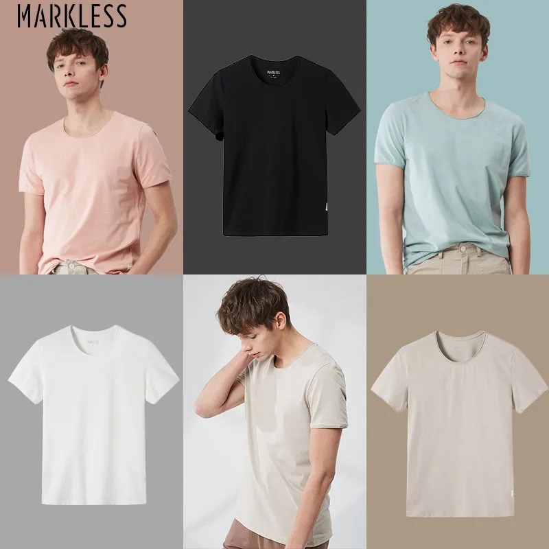 Брендовая Мужская хлопковая футболка Markless Однотонная с круглым вырезом