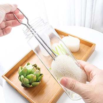 

Stainless Steel Sponge Brush Long Handle 360° Feeding Bottle Cup Brush Kitchen Tool Can Replace The Cleaning Sponge Brush Head