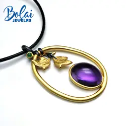 Bolaijewelry, шедевр хватать дерево листья кулон натуральный хороший блеск Африканский аметист и изумруд 925 Серебряный кулон цепочки и ожерелья