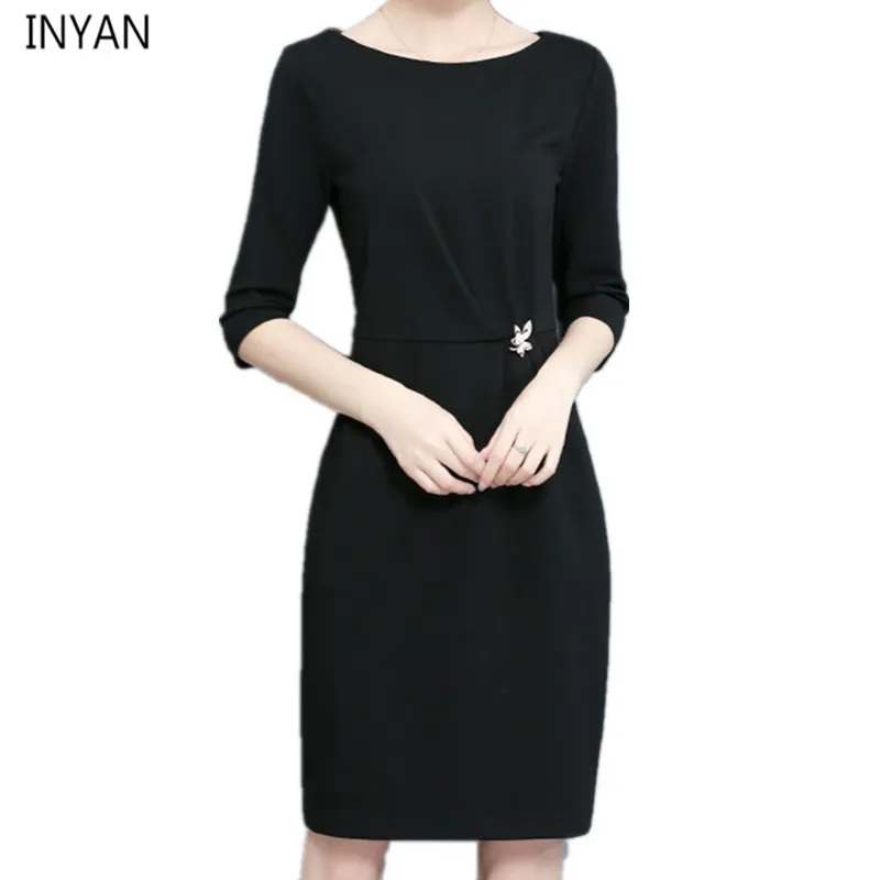 INYAN Nuovo Arrivo di Autunno 2017 Donna Sottile O collo Tubino nero  Elegante Mezza Manica Solido Lavoro OL Vestito Aderente Vogue vestito|vogue  dress|sheath dresspencil dress - AliExpress
