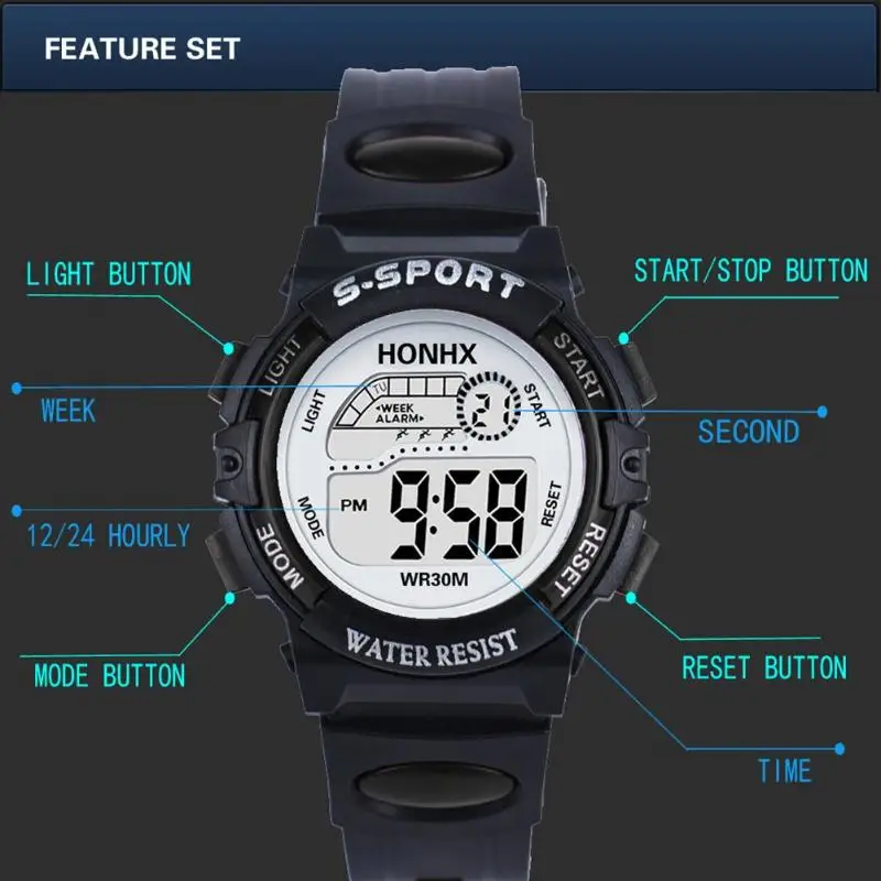 Водостойкие детские спортивные светящиеся электронные часы для мальчиков и девочек цифровые наручные часы